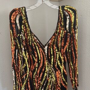 Sequin Striped V-Neck Dress